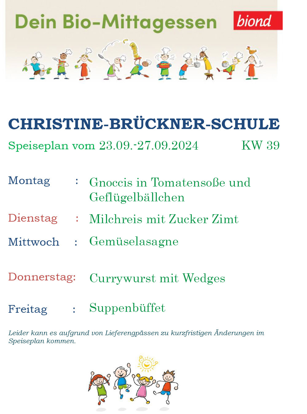 Speiseplan KW 38 Schule